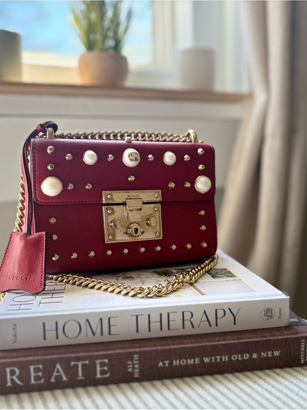 Gucci Padlock Red Pearl Leather Shoulder Bag